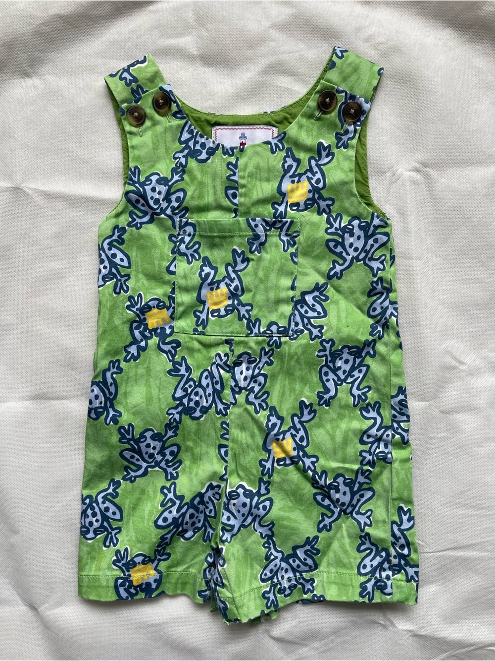 Kids Green Frog Print Short Overalls